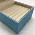 Caixa de couro PU azul para embalagem de jóias